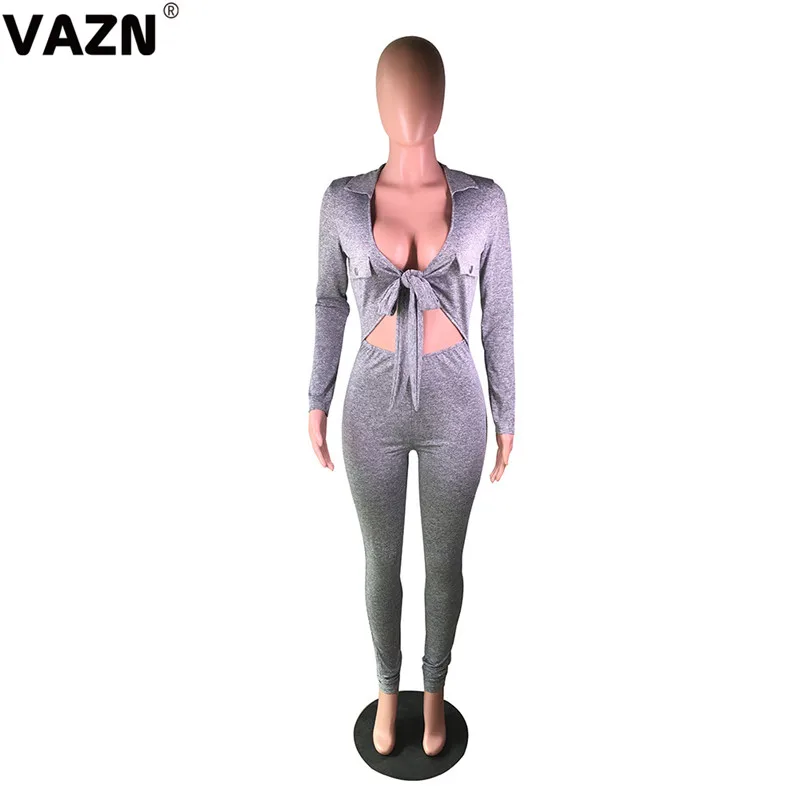 VAZN, Новое поступление, Необычные Открытые Сексуальные Клубные Дизайнерские однотонные эластичные бандажные женские длинные облегающие комбинезоны с длинным рукавом