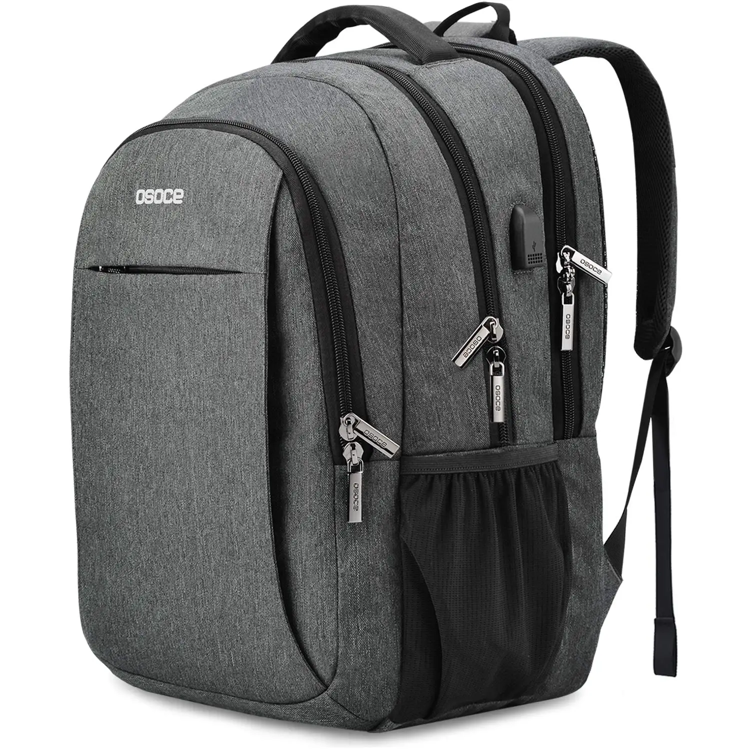 deep gray OSOCE сумка для ноутбука рюкзак 15,6 дюймов с usb зарядным портом для наушников Водонепроницаемый Бизнес-рюкзак - Цвет: deep gray