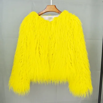 Куртка из искусственного меха, меховое пальто, мягкое женское короткое пушистое пальто, яркие цвета, меховая плюшевая куртка, осенне-зимние куртки, верхняя одежда для женщин - Цвет: Цвет: желтый