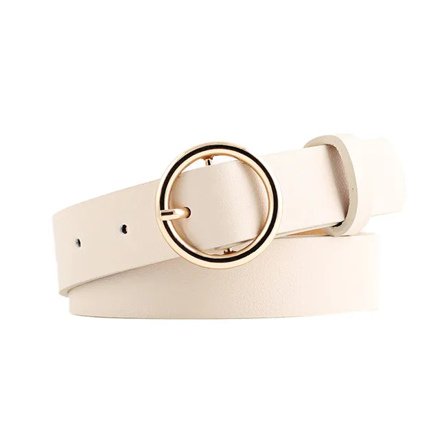 Single buckle Винтажный двойной ремень с круглой пряжкой модный кожаный поясной ремень для женщин Harajuku черный красный однотонный пояс - Цвет: Single buckle