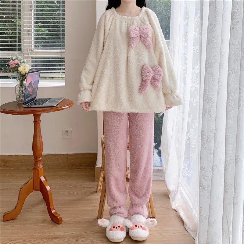 Fluffy Bow Kawaii Lounge Pyjamas 2PC Set One Size – The Kawaii Shoppu