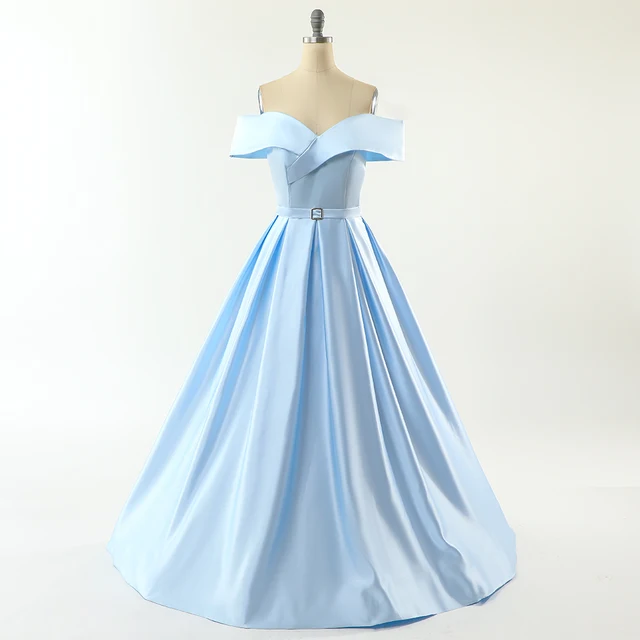 Off Shoulder Satin Evening Dresses Long Sexy High Slit Evening Gown Elegant High Waist Prom Dress Robe De Soiree Blue