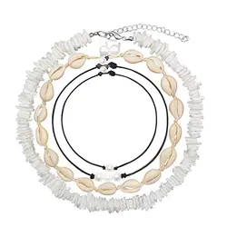 4 шт./компл. жемчужное ожерелье-чокер для женщин девочек Гавайское Seashell Boho пляжное колье ожерелье регулируемое веревочное ожерелье