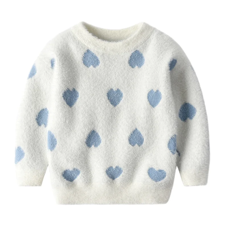 Свитер для маленьких девочек зимняя одежда цветочный узор Имитация норка свитер теплый вязаный свитер детская одежда от 2 до 7 лет