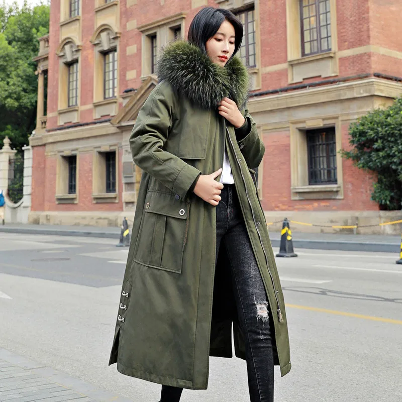 

Real Fur Coat Female Natural Rabbit Fur Liner Parka 2020 Winter Jacket Women Raccoon Fur Collar Long Trench Coats MY3674