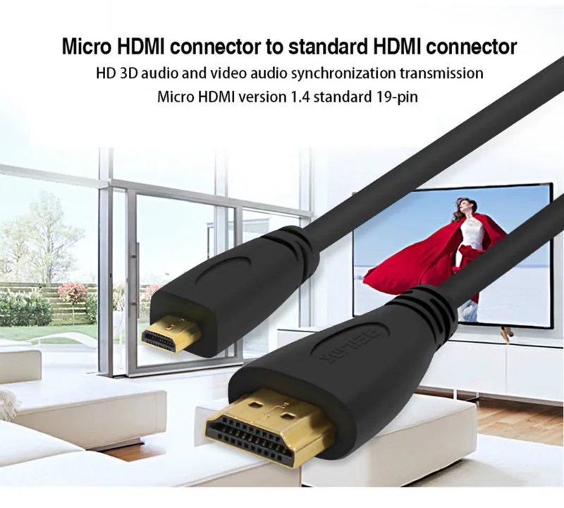 Basix hdmi к micro hdmi D Тип кабеля 3D 1080P штекер к hdmi кабель позолоченный кабель для мобильного телефона, камеры pro