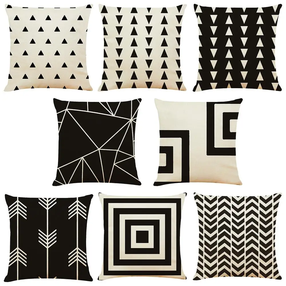 

Capa de almofada geomйtrica preto e branco poliйster throw fronha listrado pontilhado grade triangular geomйtrica arte capa de a