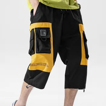 

EWQ / men's wear Fashion all-match 2020 causal color block patchwork shorts male summer new loose pocket knee length pants Y2051