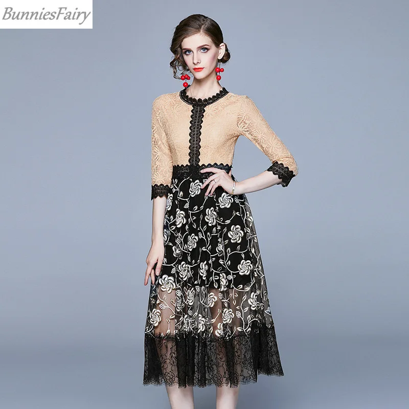 BunniesFairy 2019 осеннее женское платье знаменитостей с цветами вязаное крючком