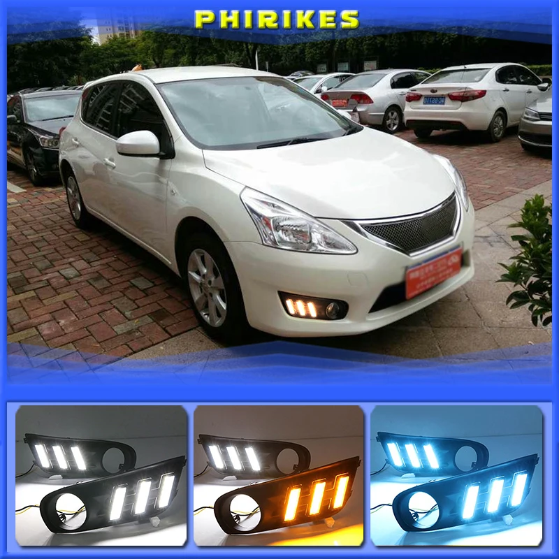 

1 пара, автомобисветодиодный светодиодные дневные ходовые огсветильник для Nissan Tiida 2011, 2012, 2013, 2014, 2015, 12 В