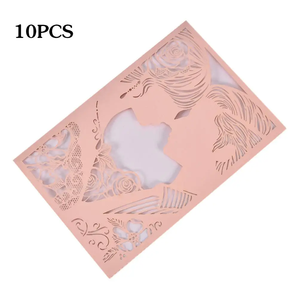  10PCS Wedding Invitations Cards European Style Glitter Invitations Laser Cut Festive Greeting Cards - 4.0005E+12