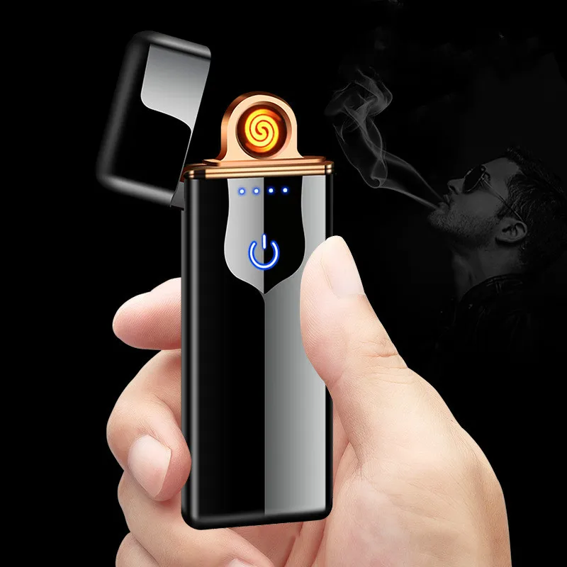 Новая usb зарядка Зажигалка сенсорная Индукционная тонкая перезаряжаемая Зажигалка для сигарет ветрозащитная металлическая электрическая зажигалка гаджеты для мужчин
