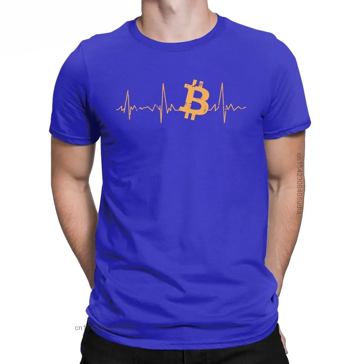 Men's Bitcoin Heartbeat Graphic T Shirts Cryptocurrency Pure Cotton Tops Awesome Crew Neck Tee Shirt for Men Camisas T-Shirts 3