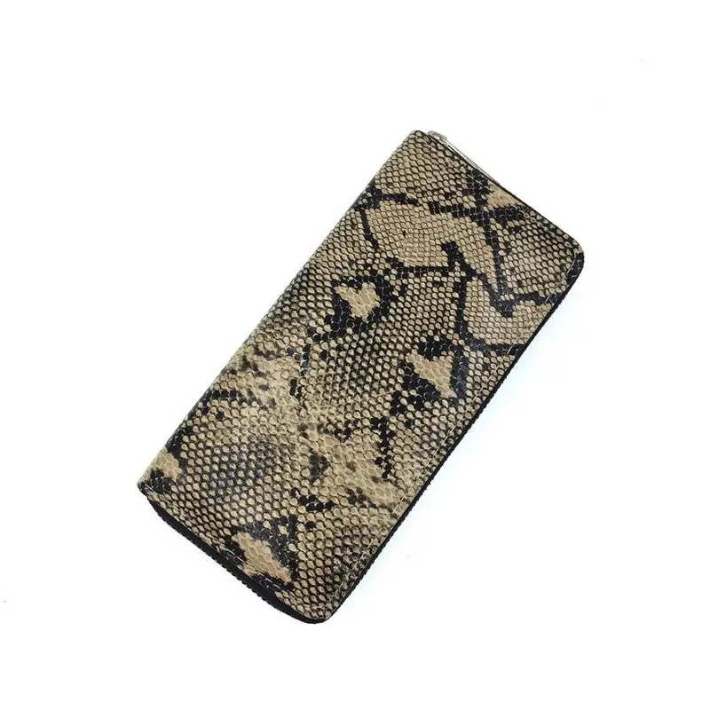 KANDRA Python Leather Long Wallet Women Snake Skin Print Ladies Wallets Zipper Phone Pouch Clutch Purse Card Holder Female Purse