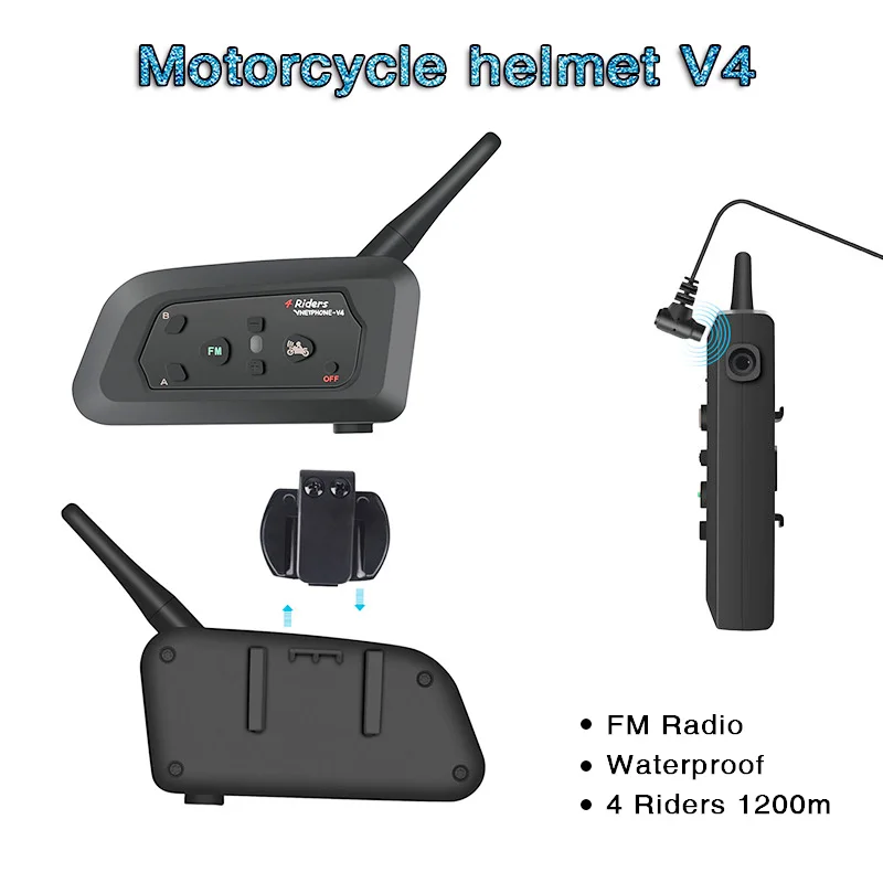 V4 Интерком Intercomunicadores де КАСКО Мото шлем Bluetooth гарнитура Intercomunicador мото радио 4 гонщика 1200 м домофон мото