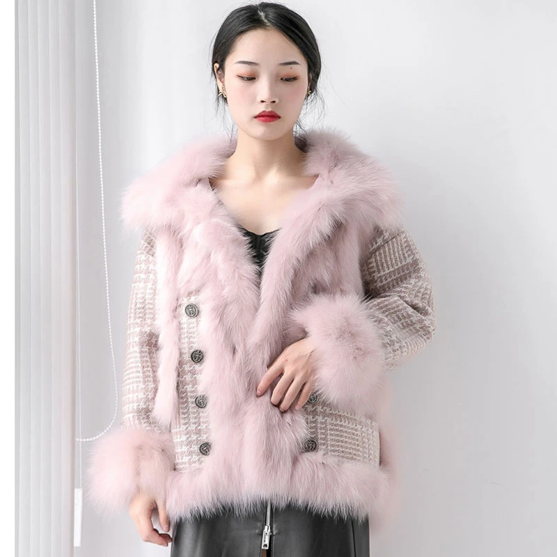 Unua amo Imitation Mink Fur Coat Women Fashion High Quality Faux Fox Collar Thick Warm Winter Tweed Jacket Female YY091A | Женская