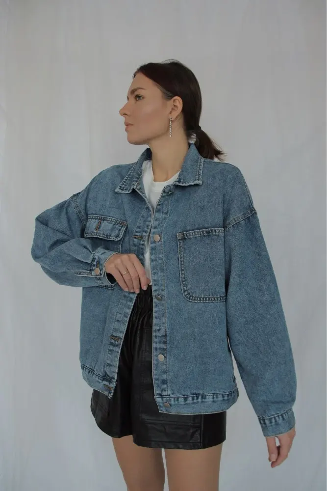 Syiwidii Jean Jacket Women Clothes Oversized Jeans Denim Coat Korean Coats Spring Fall 2021 New Jackets for Women Solid Casual