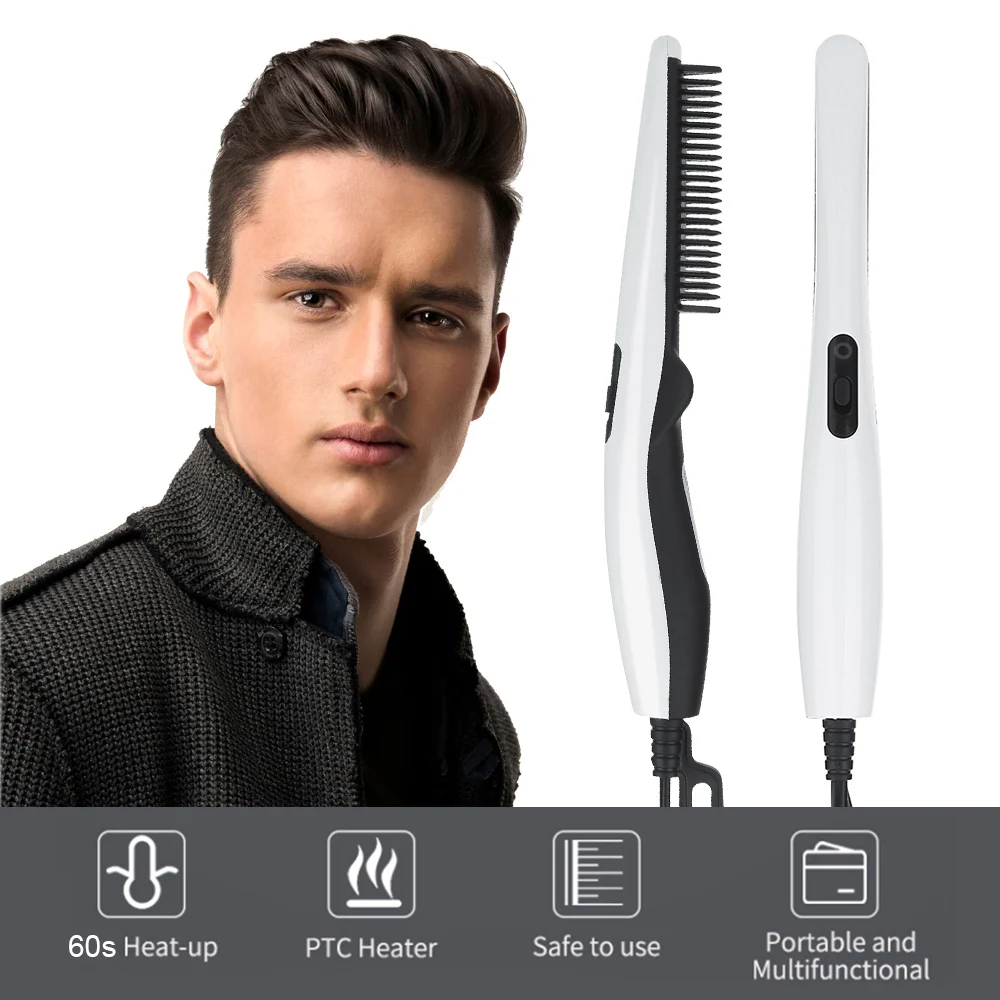 Hair Curling Iron Professional Quick Styler Men's All In One Ceramic Styling Comb Beard Straightener Curler Set | Красота и