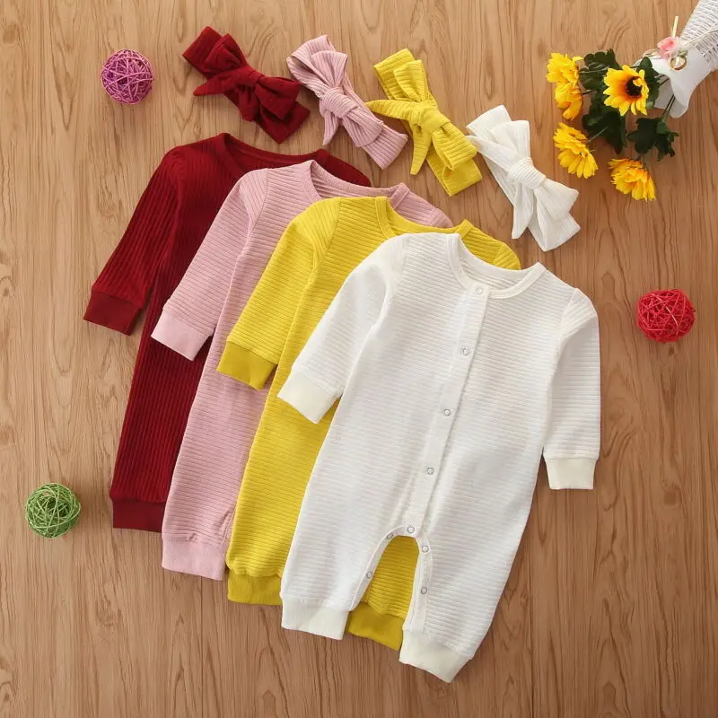 2PCS Newborn Kid Baby Girl Boy Clothes Knitted Romper Jumpsuit Solid Outfits Set | Детская одежда и обувь