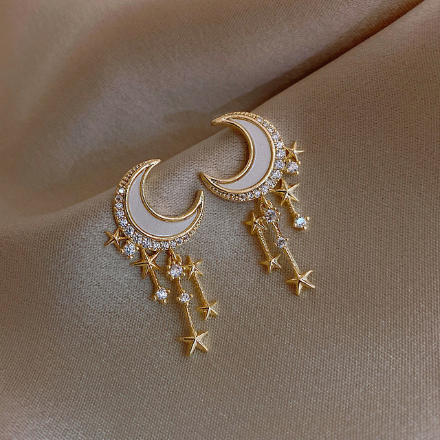 Fashion Star Moon Earrings For Women Asymmetrical High Sense Earrings Exquisite Earring 2021 Trend Jewelry