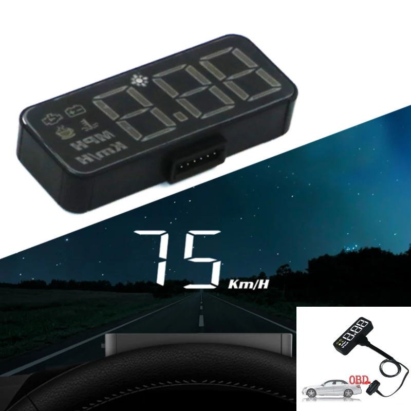 

Car HUD OBD2 Head-up Display Windshield Speed Projector Speedometer Windshield KMH/Mile Water TEMP Voltmeter