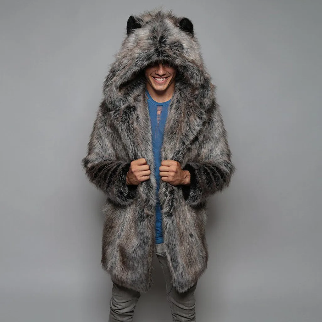 

jackets Fashion Mens Warm Thick Coat Jacket Faux Fur Parka Outwear Cardigan Overcoat куртка мужская streetwear Purchasing winter