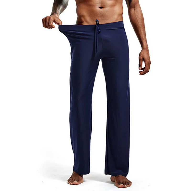 Litthing,, мужская домашняя пижама из шелка, одноцветная, на шнуровке, свободные штаны, штаны для йоги, хлопковые, качественные, удобные - Цвет: Deep Blue