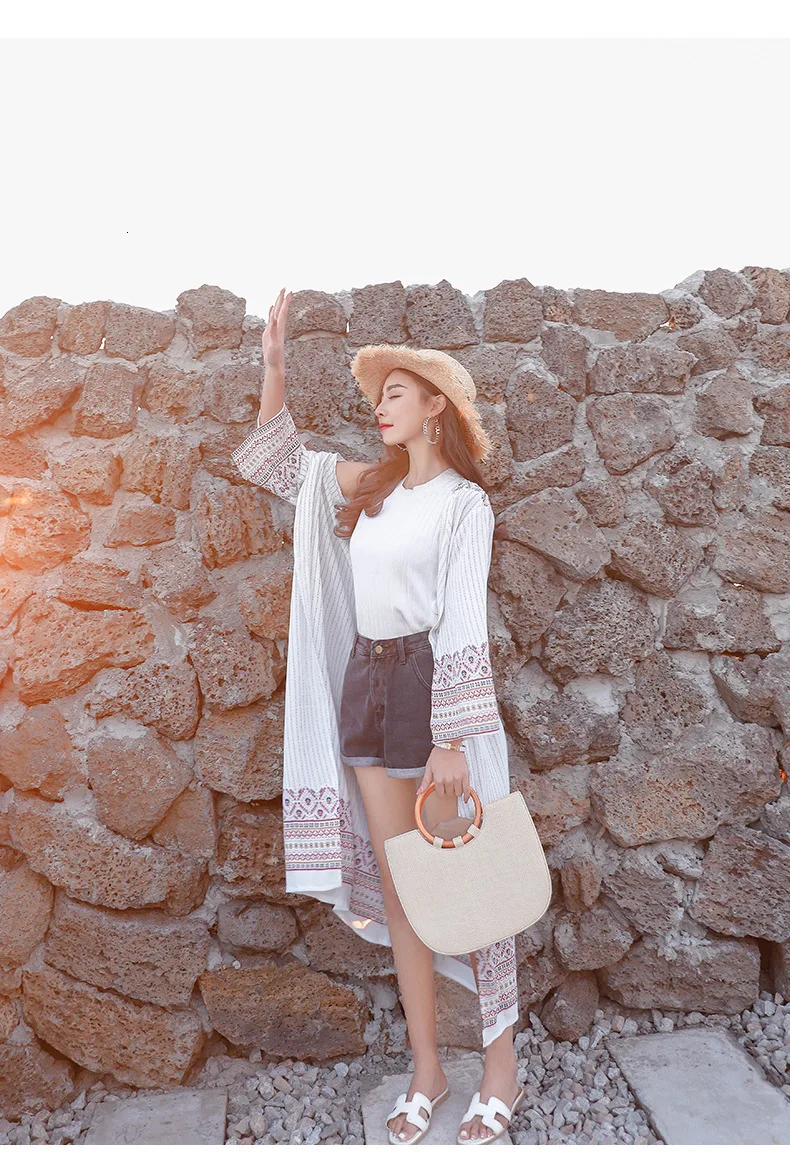 Women Plus Size Chiffon Long Kimono Plage Harajuku Cardigan Blouse Femme Summer Beach Boho Floral White Maxi shirts Clothing
