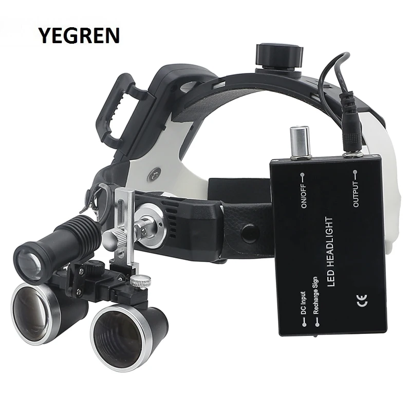 2.5X 3.5X Dental Surgery Loupe Head Wearing Binocular Magnifier Adjustable 5W Headlight with Rechargeable Li-on Battery & Clip