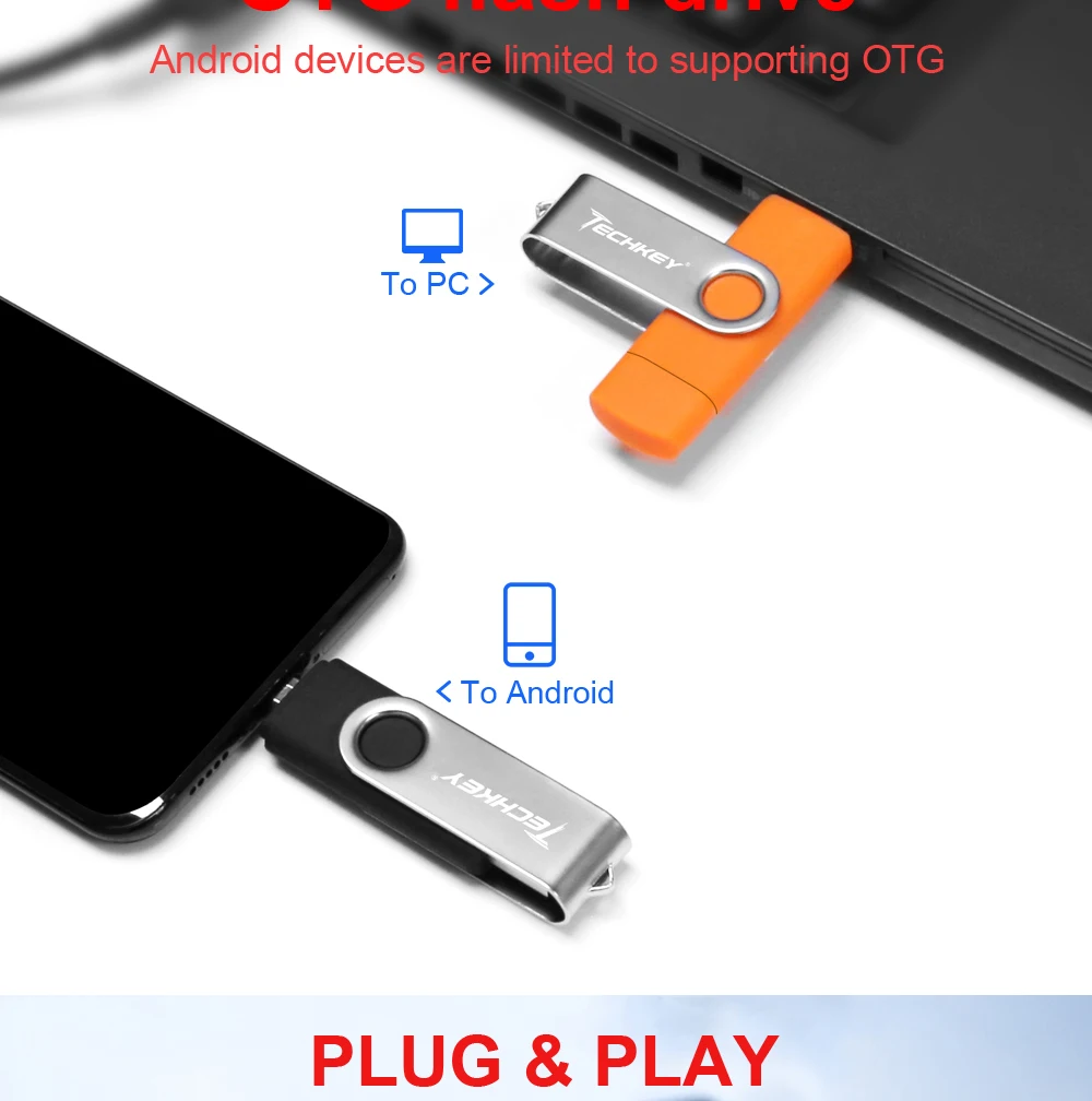 OTG USB флеш-накопитель Techkey 32 ГБ флеш-накопитель металлический флешка карта памяти 4 ГБ 8 ГБ 16 ГБ флешка Внешняя память для смартфона