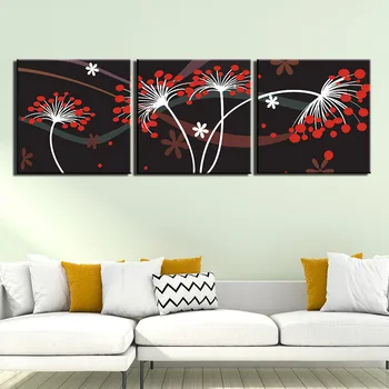 

3 Pieces Wall Art Still Life Red Flower Painting on Canvas Stretch Posters and Prints for Home Decorations Wall Decor