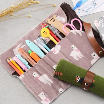 

Creative Straps Roller Blinds Pen Curtains Multifunctional Makeup Brush Storage Bags Student Office Stationery Pencil Case