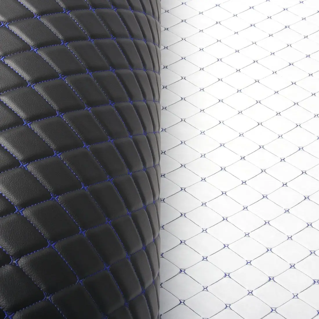 Eco-leather self-adhesive for auto, quilted, leather covers, furniture-standard black figured rhombus Blue 7mm 1.40 m x 1 p. m
