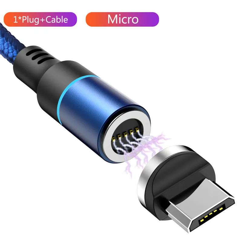 1 м 2 м Магнитный Micro USB кабель для iPhone X XS samsung Android Phone 3A Быстрая зарядка usb type C кабель магнитное зарядное устройство провод шнур - Цвет: Blue Micro Cable