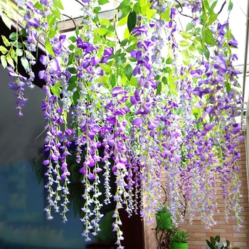 

1pc Silk Wisteria Artificial Flowers Vine Ivy Plant Fake Tree Garland Hanging Flower for Wedding Decor Hotel Home Decorations