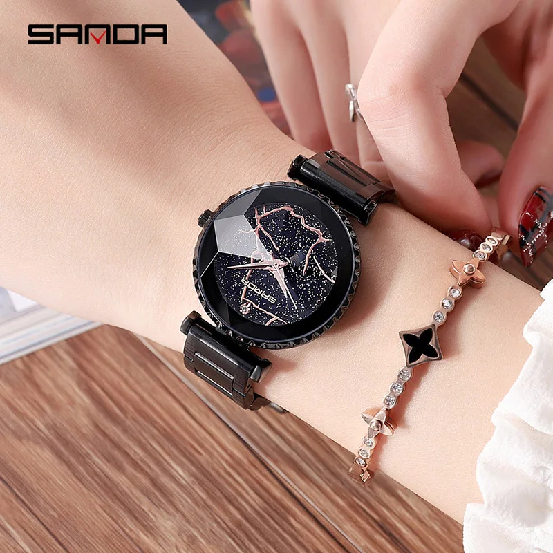 

SANDA Casual Women Romantic Starry Sky Wrist Watch couple watch Quartz Wristwatches Luxury Wrist Watch Stainless Steel women