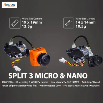 

RunCam Split 3 Micro & Split 3 Nano DC5-20V 1080P/60fps HD Recording &WDR FPV Camera PAL/NTSC Switchable 40ms Low Latency for RC