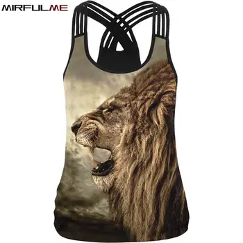 

Women Sport Vest Lion 3D Printed Femme Yoga Shirt Slim Running Training Fitness T-shirt Cross Strip Tank Tops Workout Gym Blouse