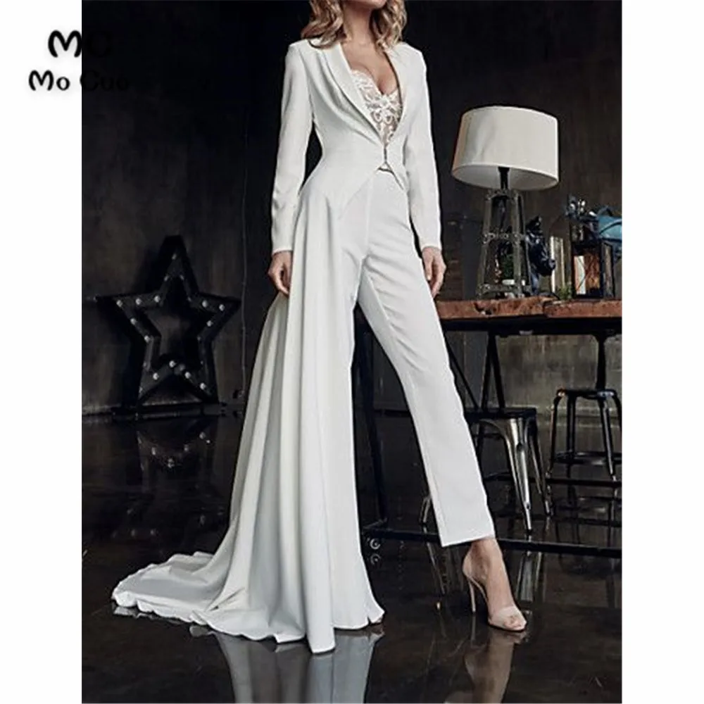 2020 New Bohemian Wedding Dresses Lace Jumpsuit With Long Jacket Appliqued Sweetheart Bridal Pants Suit Custom Made Beach Vestidos De Novia (1)