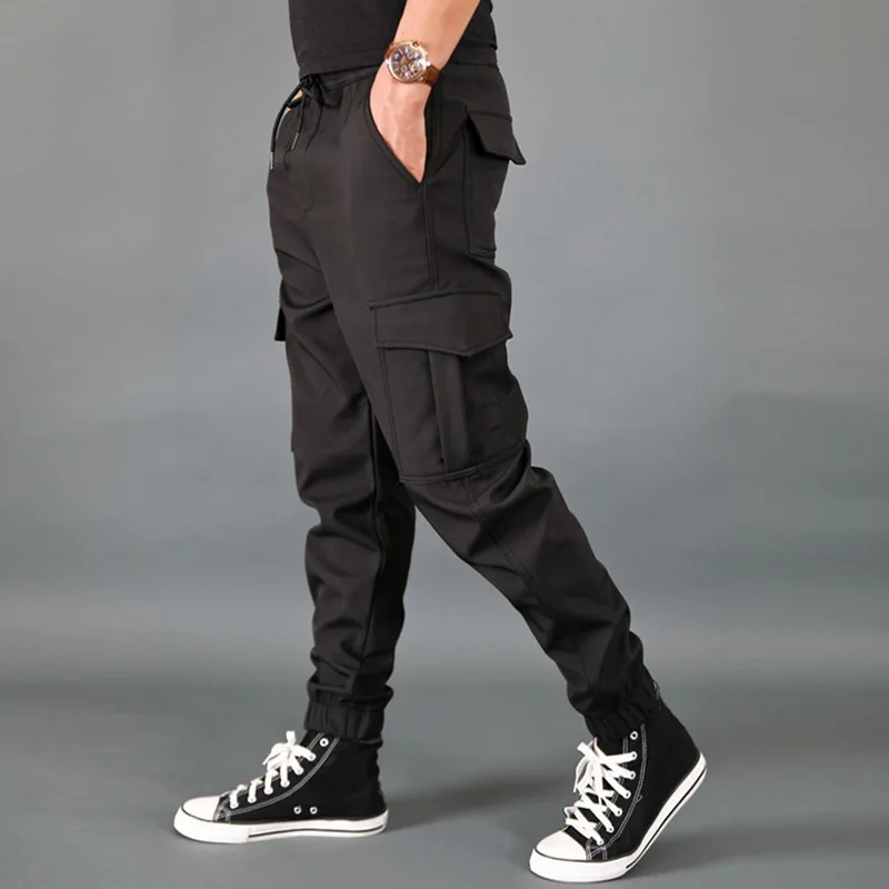 winter men's pants thickened fleece jogging pants multi-pocket loose sports men's casual warm sports overalls casual sweatpants men casual pants