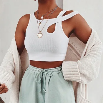 

2020 Fashion Trend Women Summer Sexy Plain Crop Tops Hollow Out Ladies White Vest Tank Casual Skinny New Sun-tops Streetwear