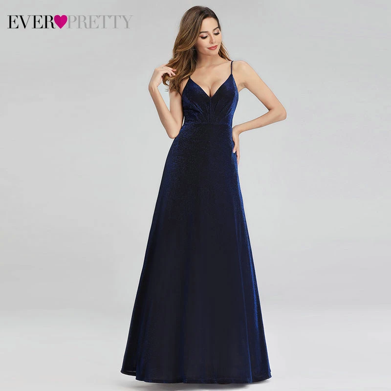 Блестящие синие вечерние платья для женщин Ever Pretty EP00801 трапециевидной формы с v-образным вырезом на тонких бретельках Элегантные вечерние платья халат Soiree