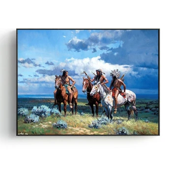 

Native Indian Ride Horse Portrait Painting on Canvas Posters and Prints Scandinavian Wall Art Picture for Living Room