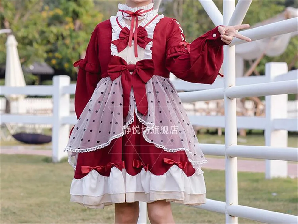 Palace Lori girl Lace Knee-length Dress Lass Sweet Christmas long Sleeve Japan Style Children Lolita Dress B816