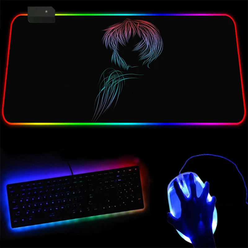 Mouse pad Evangelion RGB LED Mause Pad Laptop Anime Keyboard Mouse Mat Large Mousepad Keyboards