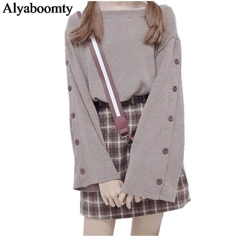 Японский консервативный стиль осень зима для женщин комплект из 2 предметов оверсайз Свободный вязаный свитер+ мини клетчатая юбка милый кавайный наряд для девочек