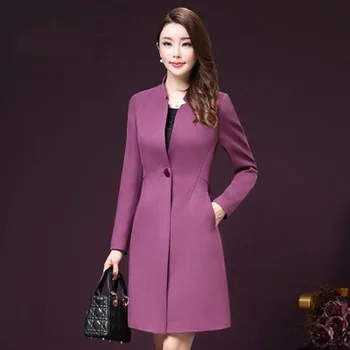 

Elegant Korean Slim Women Trench Coat Office Lady Single Button Long Windbreaker Full Sleeve Solid Thin Overcoat Plus Size