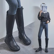 SWONCO/зимние сапоги до колена; женская теплая зимняя обувь с бархатным мехом; Новинка года; черные высокие сапоги для верховой езды; женская обувь на платформе
