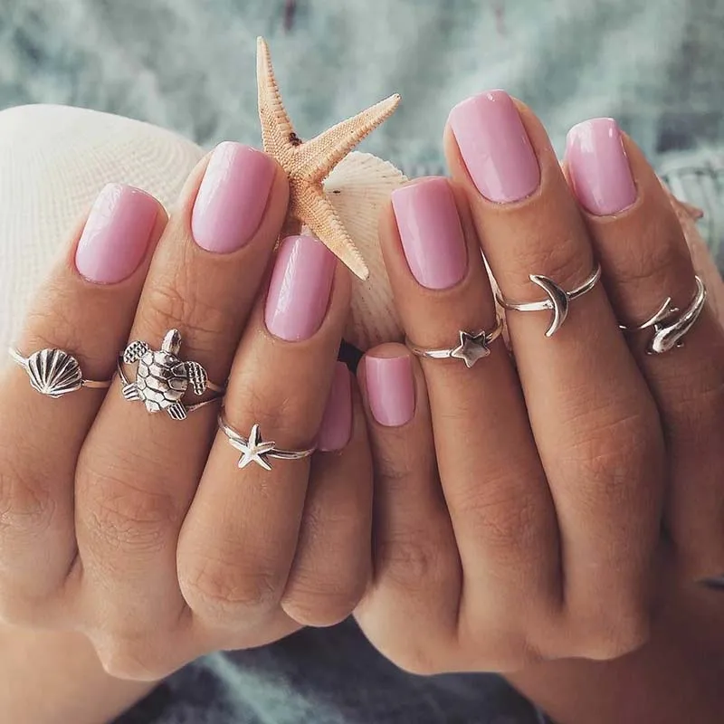 6 Pcs/ Set Women Rings Set Personality Turtle Dolphin Shell Starfish Moon Star Silver Midi Ring Lady Fashion Party Accessories