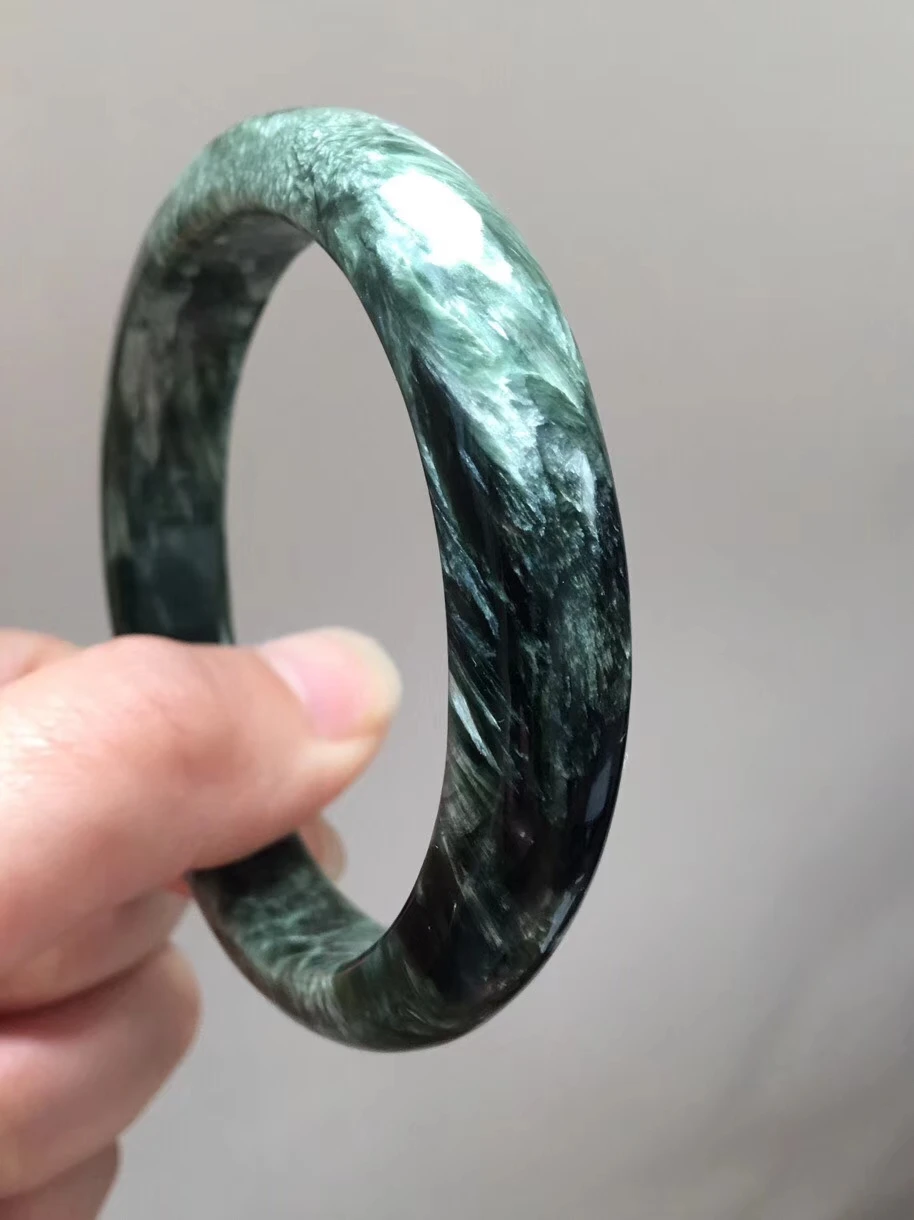56mm Genuine Green Natural Seraphinite Gemstone Crystal Round Bracelet Bangle For Women Men Certificate AAAAA